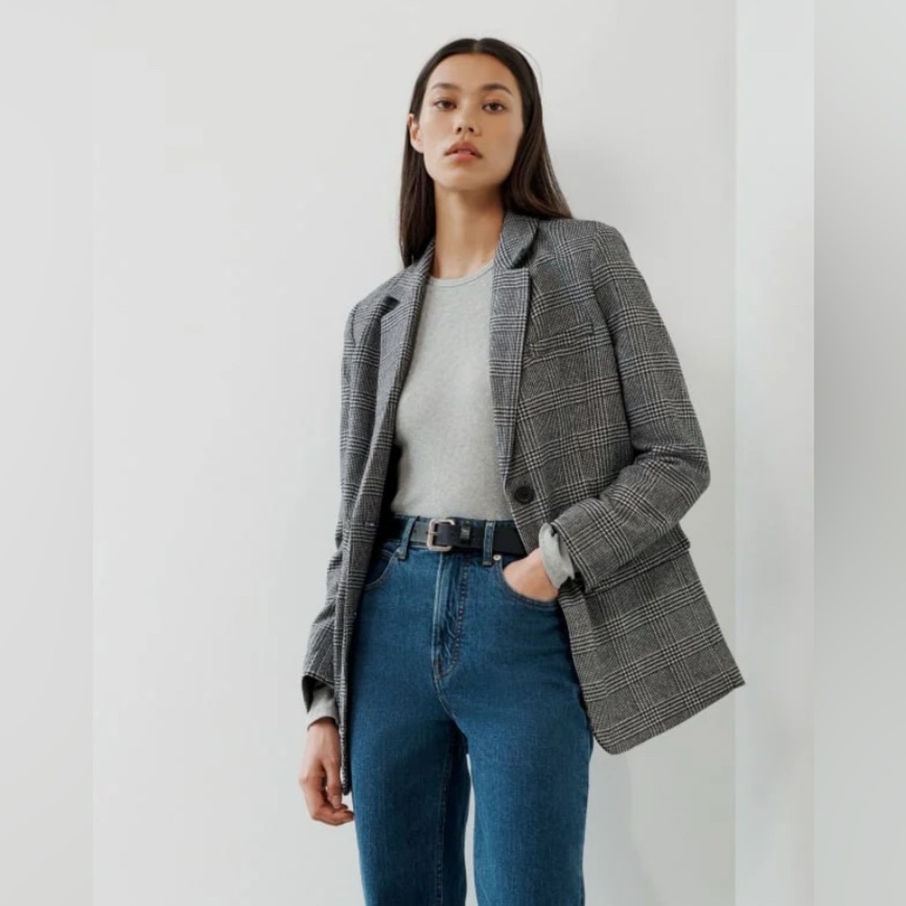 New w/o Tag Everlane Wool Oversized Black and White Glen Checkered